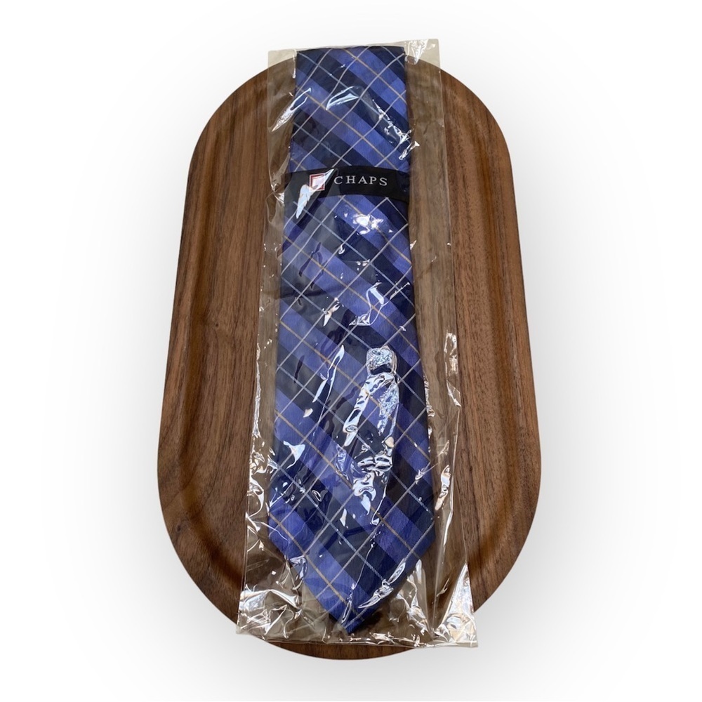 🆕 Chaps 100% Silk Tie | Classic Blue Plaid | New In Packaging | Sheen | Woven